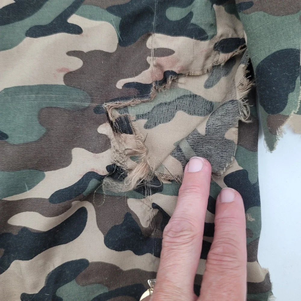 Kids Camo Zombie Army Costume Shirt Tattered Distressed Halloween Top Woodland